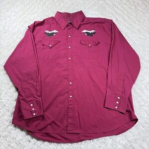 Vintage Blair Shirt Mens 2XL Burgundy Western Pearl Snap Horse Rodeo Cowboy 80's
